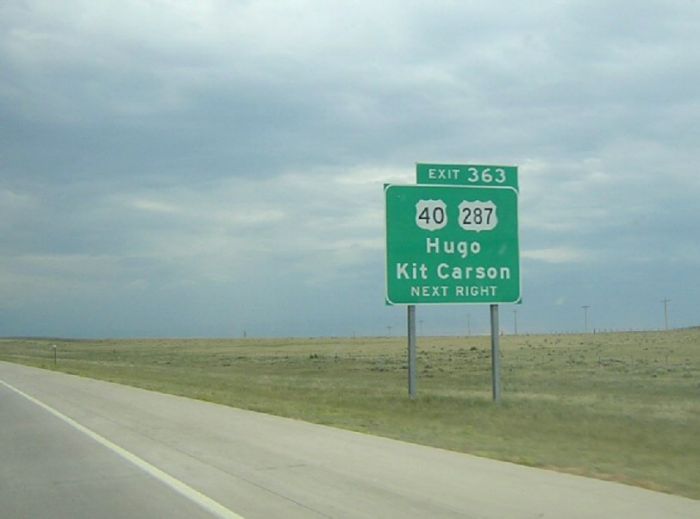 US 40/287 advance sign on Interstate 70 in Limon, Colorado