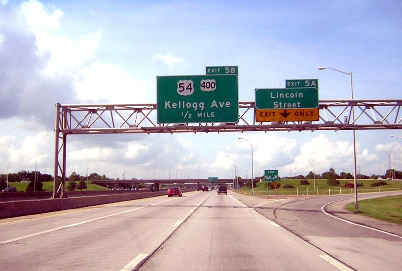 US 54 and smaller US 400 shield in Wichita, Kansas