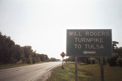 Will Rogers Turnpike directional sign in Kansas